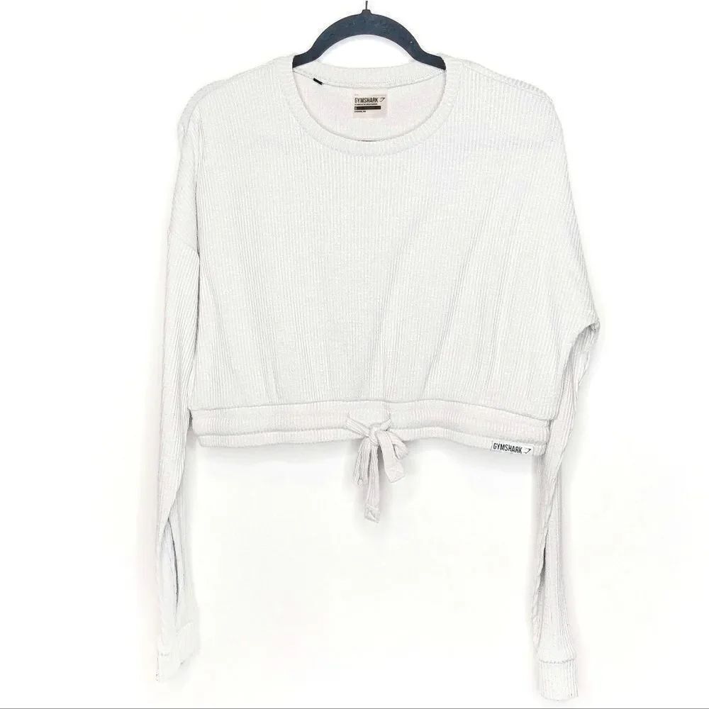 Gymshark Heather Gray Knit Crop Ribbed Top Long Sleeves